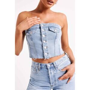 Meshki Sandy Denim Corset Tube Top Size M NWT Mid Blue Y2K Festival Cropped